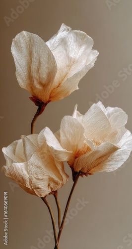 Dried flowers studio shot, beige background, minimalist floral arrangement, home decor