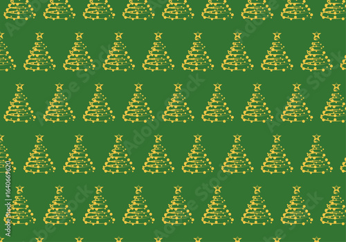 Patrón navideño de árbol de navidad de trazo dorado en fondo verde oscuro