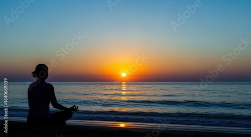 Wallpaper Mural Woman Practicing Yoga and Meditation at Sunrise Beach Serenity, Harmony, and Mindfulness in Nature Torontodigital.ca