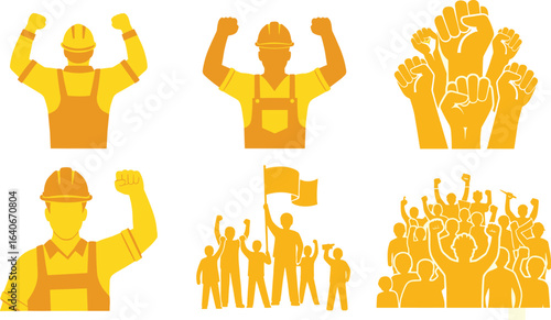 Labour raising hand silhouette concept set. Labour day concept collection vector design.