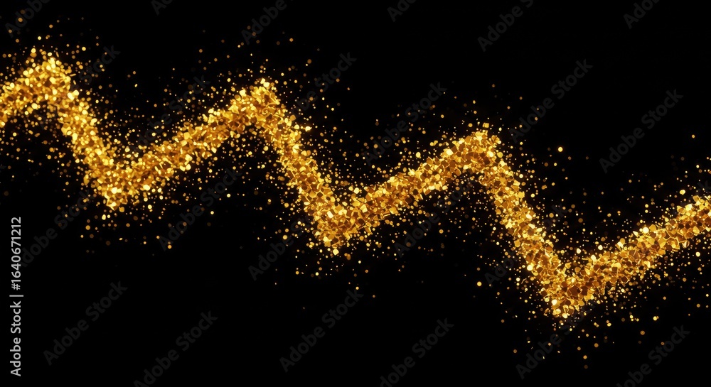 Fototapeta premium Sparkling Golden Glitter Wave on Black Background for Festive Designs.