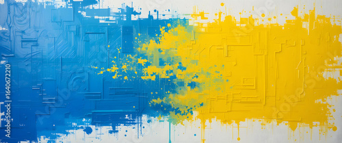 Creative color splashes abstract art indoor gallery vibrant environment wide angle modern aesthetic