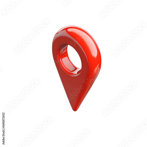 Red Location Pin Icon with Circular Hollow Center 3d icon in cartoon plastic style minimal isolated on transparent white background