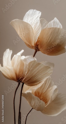 Beige flowers, studio shot, neutral background, elegant floral arrangement, website design