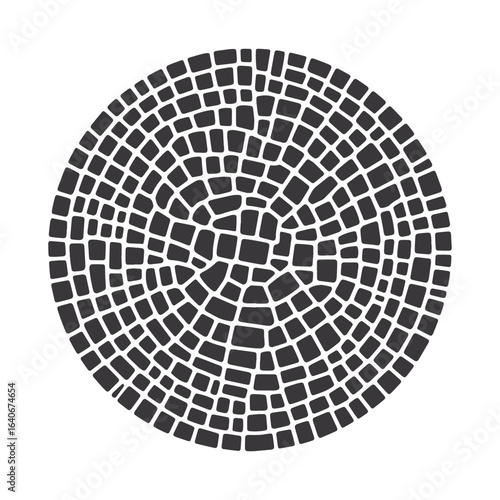 Circular cobblestone mosaic tile abstract stone pattern black and white texture vector illustration design,