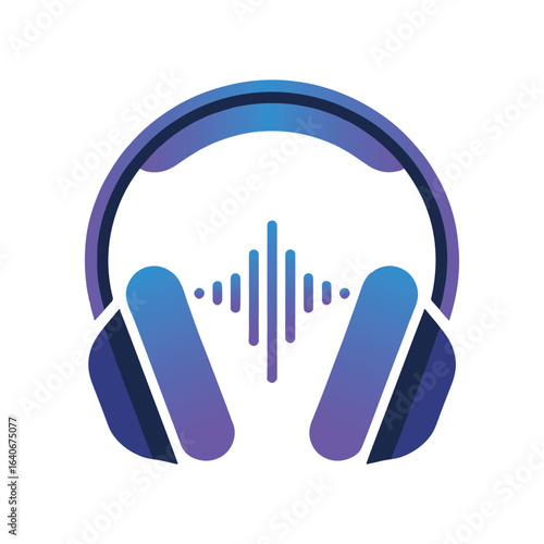 Headphones with soundwave audio logo music listening sound recording studio emblem vector illustration design