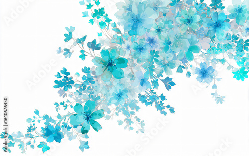 Blue Floral Abstract Design Artwork Pattern Nature Blooming Spring Tropical Petals Elegant Summer Graphic Exotic Fresh Ornament Style Colorful 