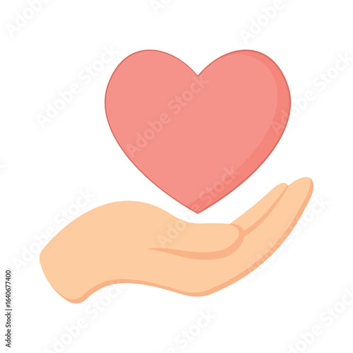 Hand with heart. Cute flat style
