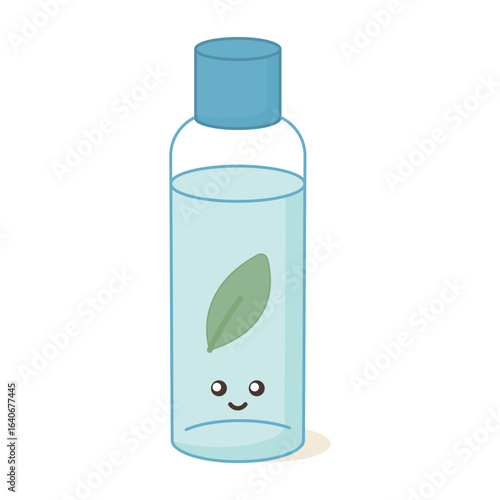 Micellar water bottle for sensitive skin isolated on white background. Skin care cosmetic product template. Cute flat style