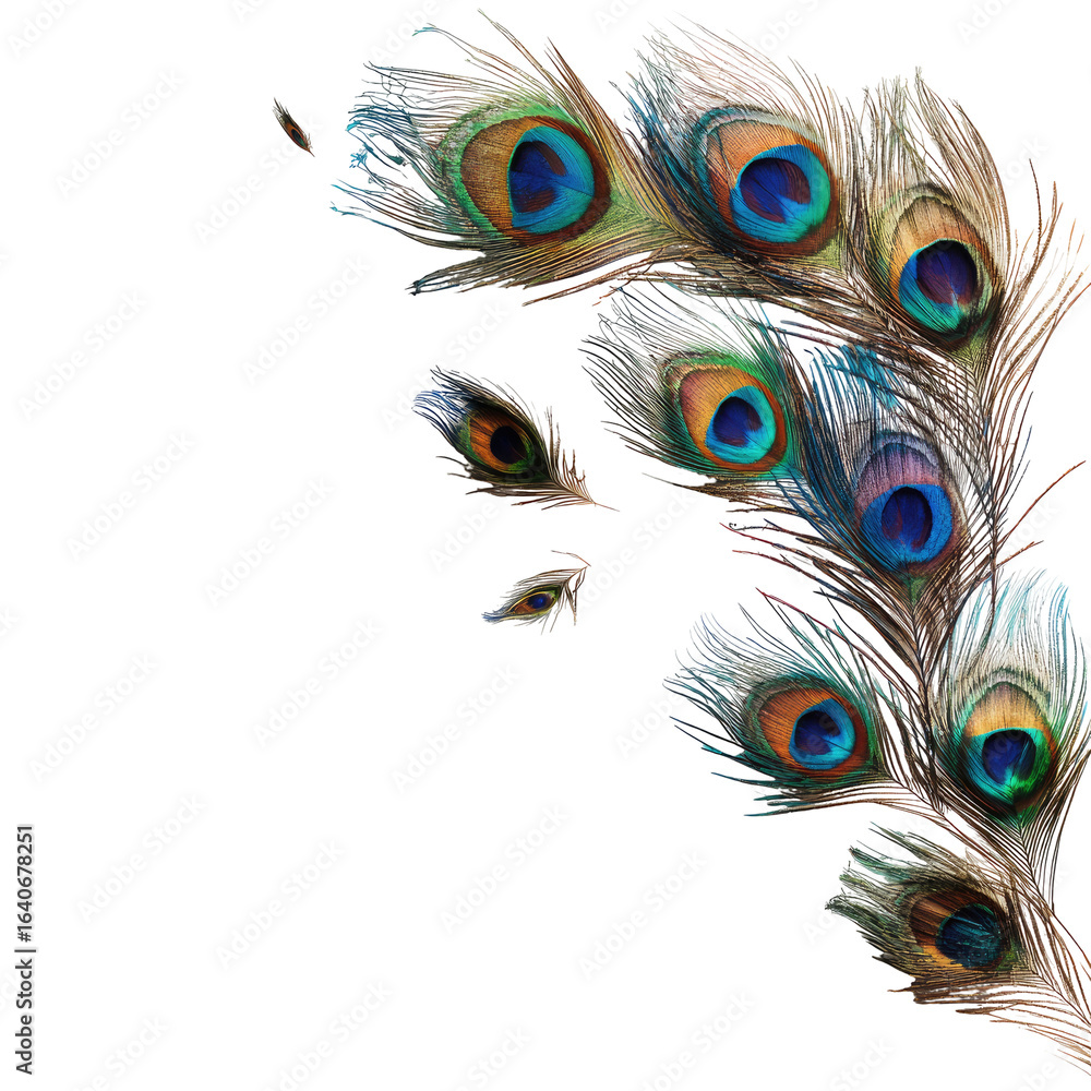 Obraz premium Peacock feather cluster against black