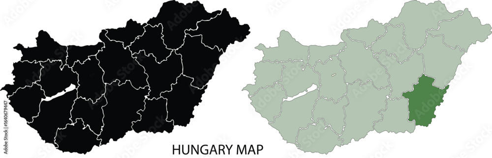 Hungary map, political map, black and white, detailed, high contrast, vector illustration
Hungary map, political map, black and white, detailed, high contrast, vector illustration