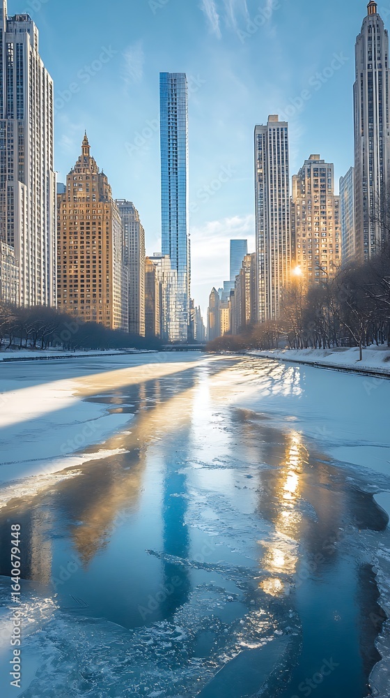 Fototapeta premium City canal winter scene