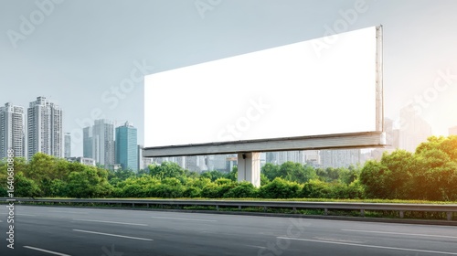 Wallpaper Mural Blank Billboard Mockup Overlooking Cityscape, Ideal for Advertising Campaigns and Marketing Presentations - Horizontal View Torontodigital.ca