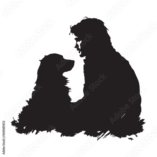 silhouette of man with dog