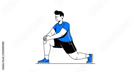 Illustration of a man in athletic wear stretching his leg in a lunge position