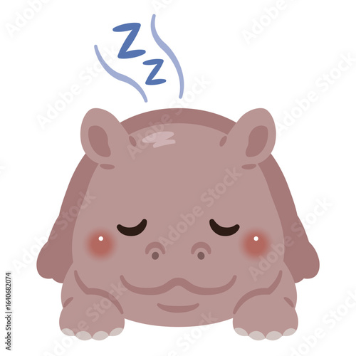 うつ伏せで眠るカバのイラスト