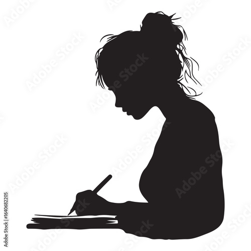 silhouette of woman writing