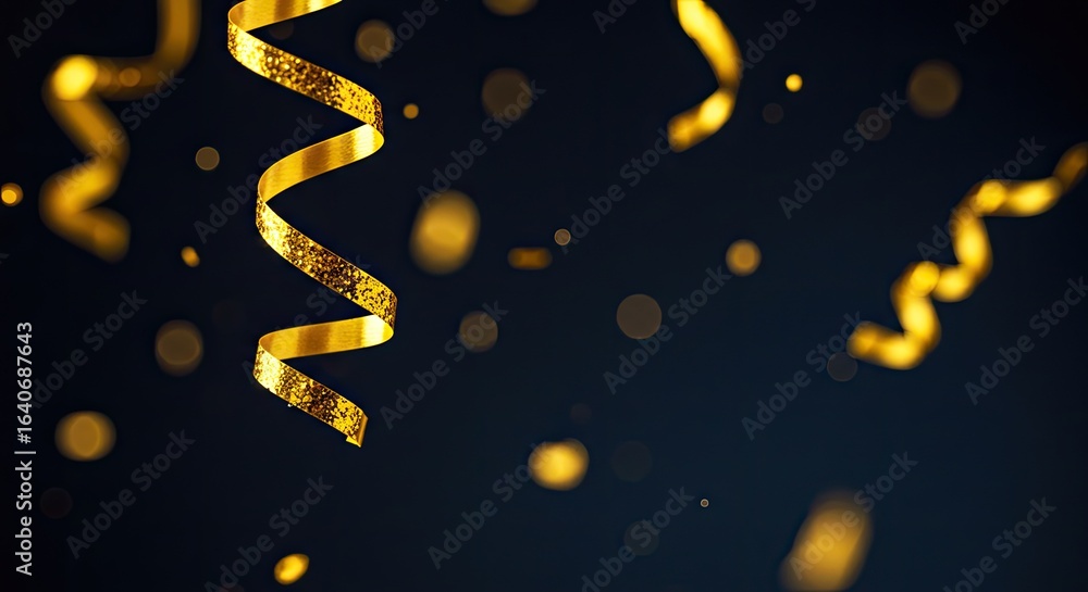Obraz premium Elegant Golden Ribbon with Bokeh on a Dark Background for Celebrations.