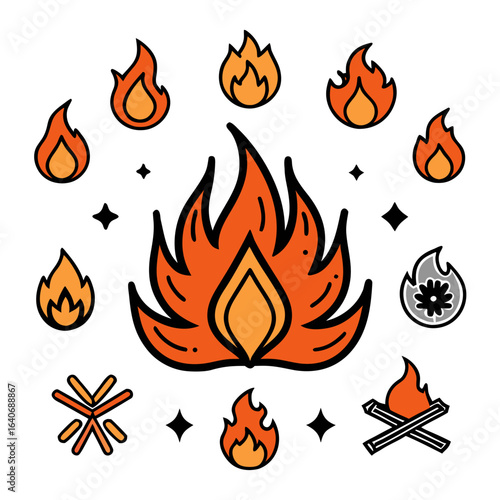 Vector Fire Flame Icon Concept Set