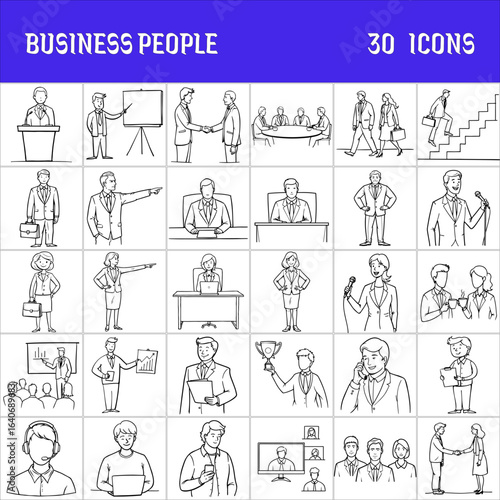Business people icons list transparent background 