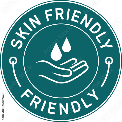 Skin Friendly Icon Badge with Hand and Water Drops Symbol for Product Labeling