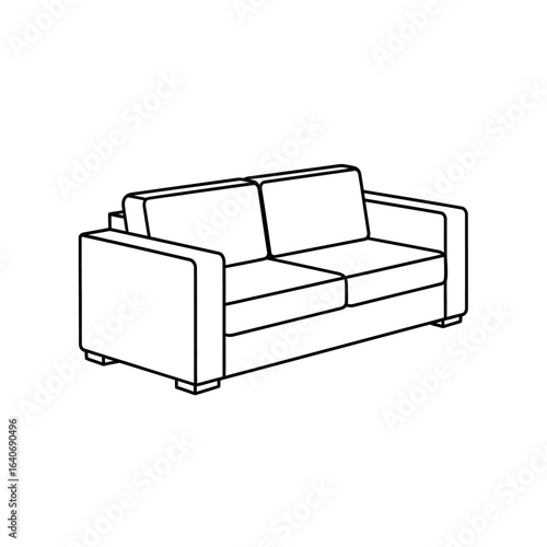 Line drawing of a two-seater couch with cushioned seating and armrests.