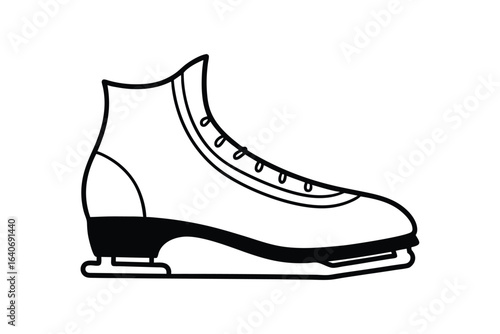 A black and white art illustration of a figure skating boot.eps