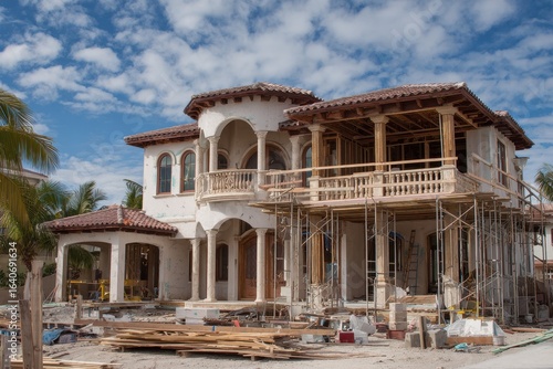Florida Home Construction. Luxury Residence Being Built in Exclusive Real Estate