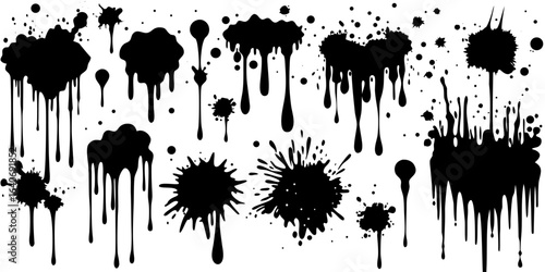 Black Ink Splatter and Drip Vector Illustrations