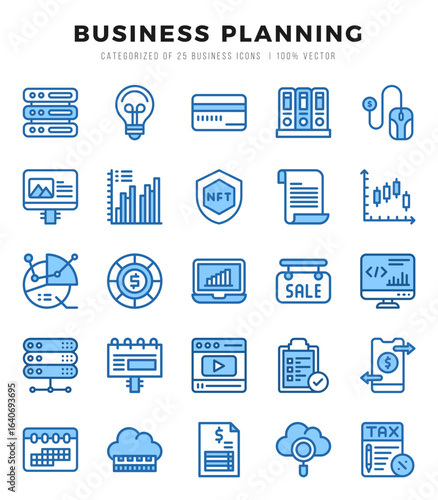 Set of simple Two Color Business Strategy Icons. Two Color art icons pack.