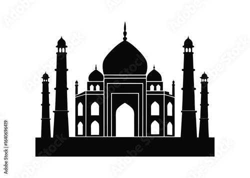 Taj mahal silhouette black vector white background