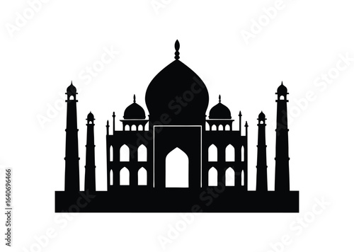 Taj mahal silhouette black vector white background