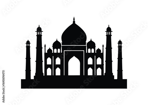 Taj mahal silhouette black vector white background