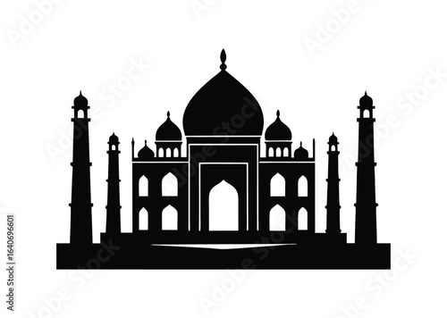 Taj mahal silhouette black vector white background