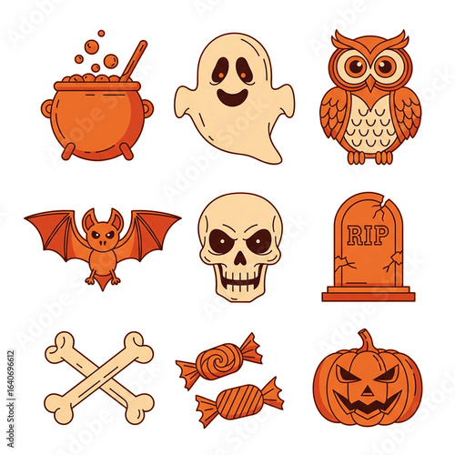 Halloween icons collection featuring spooky characters and symbols