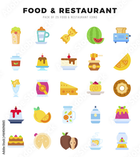 Set of Food and Restaurant Icons. Simple line art style icons pack.