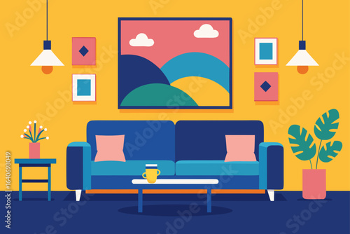 artistic living room with mural walls