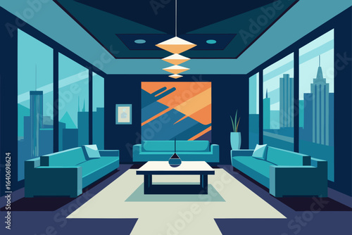 Luxury penthouse living room with high ceilings