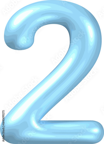 Glossy blue 3D number 2 on white background