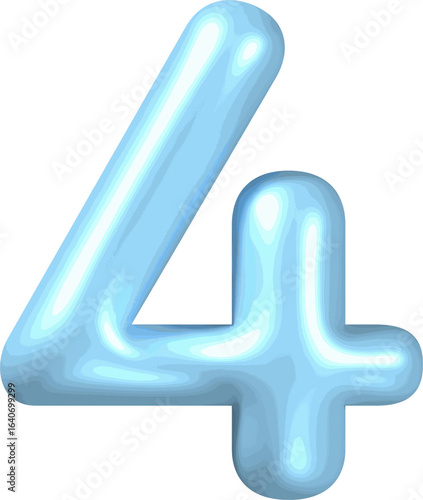 Glossy blue 3D number 4 on white background