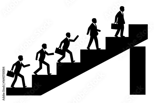 Businessmen walking up stairs, a vector graphic symbolizing career progression and achievement.