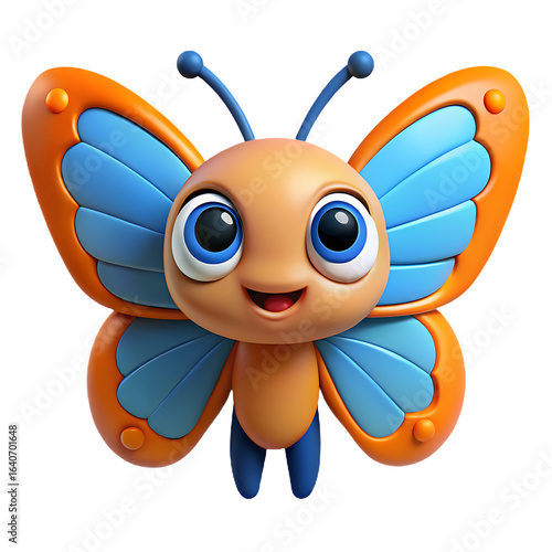 Cute cartoon butterfly character isolated on transparent background