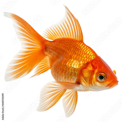 A vibrant goldfish with flowing fins and detailed scales.