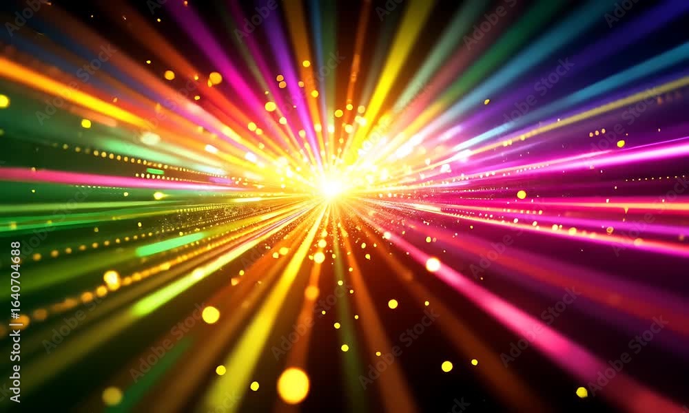 Abstract Burst Of Colorful Light Beams Against Black Background With Dynamic Motion Graphics Abstract Burst Of Colorful Light Beams Against Black Background With Dynamic Motion Graphics