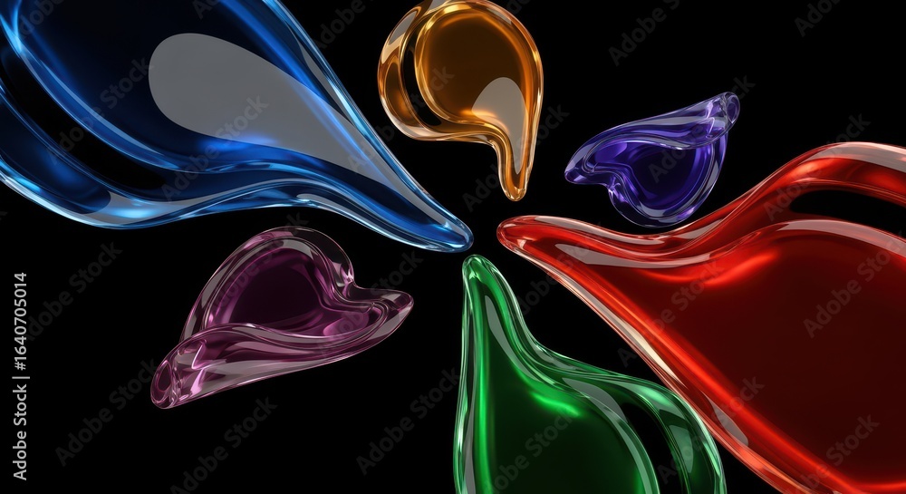 Obraz premium Chromatic Bloom: A stunning display of artistic liquid art, featuring vibrant drops of rainbow hues spiraling outwards from a central point against a sleek black backdrop.