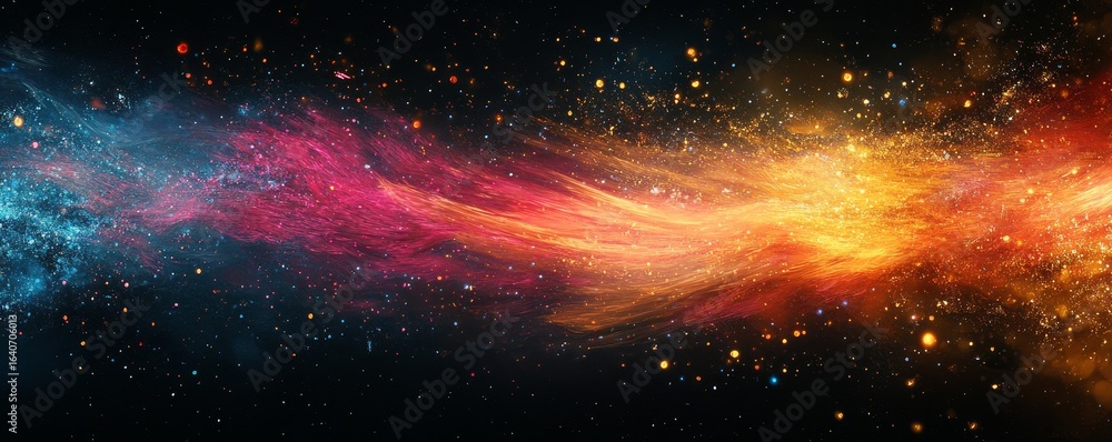 Obraz premium Painted brush strokes of sparks on a black background, creating a dynamic, visually striking texture. This abstract design can be used for modern art, advertising, or creative projects, Generative AI