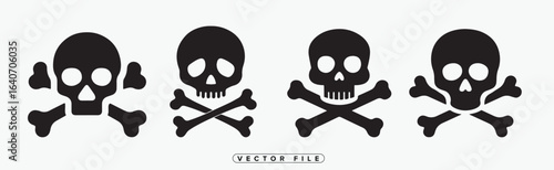 Collection of black skull and crossbones symbols on white background