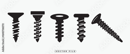 Vector illustration of various screw types on white background