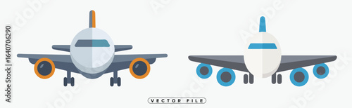Vector illustration of four different commercial airplanes with varying engine colors