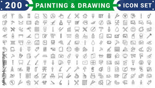 Collection of painting related icons, various painting tools, paint icons icon template editable resizable